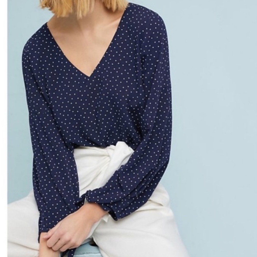 Maeve by Anthro polkadot navy blouse size large S50